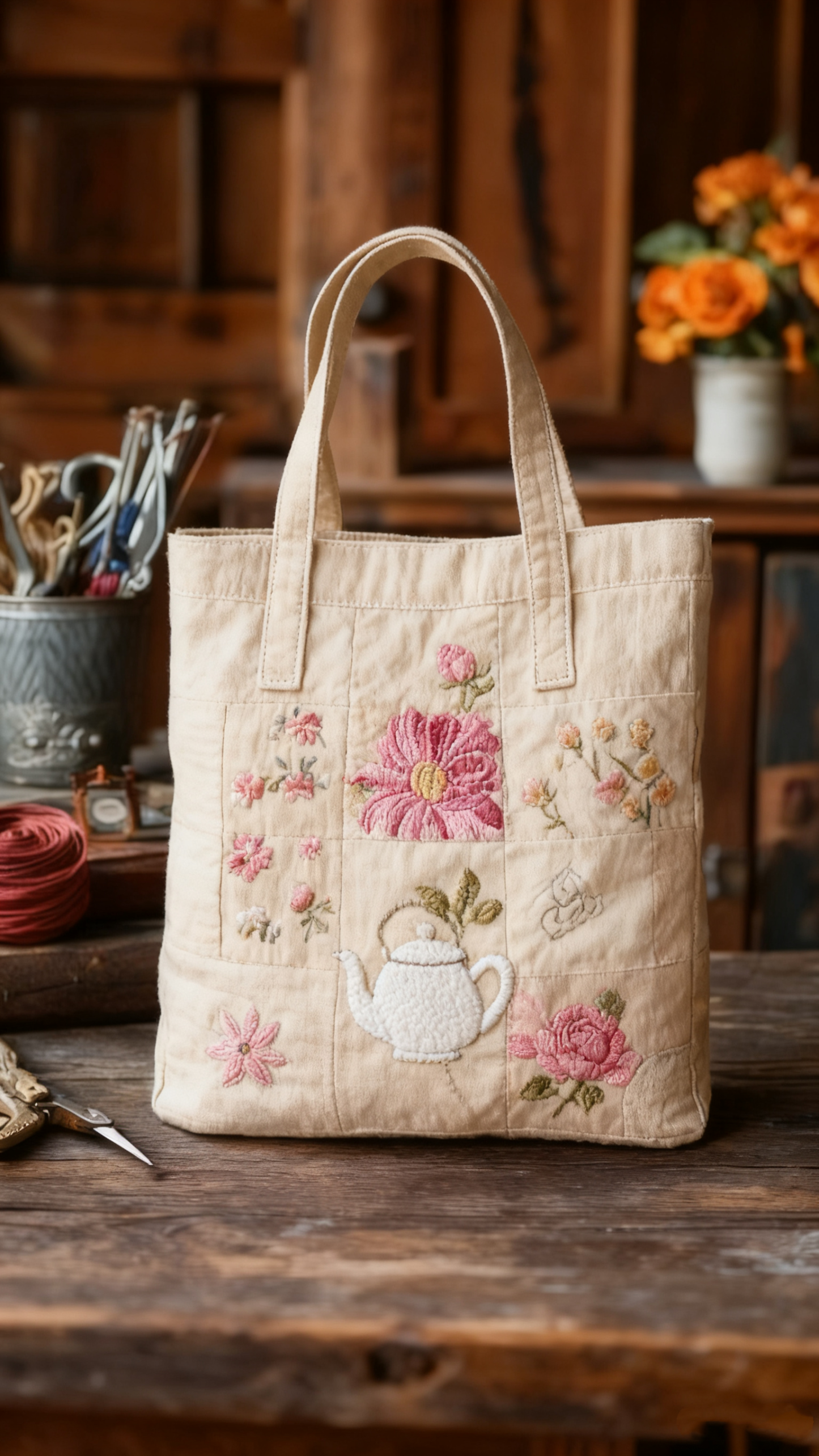 Floral Patchwork Quilted Tote Bag 1030-tidenox