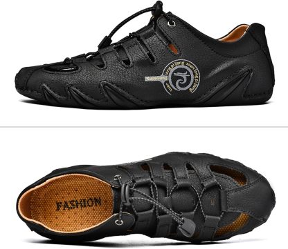  Men's Closed Toe Outdoor Leather Sandals Lightweight Adjustable Trail Hiking Walking Athletic Sandals Summer Casual Beach 