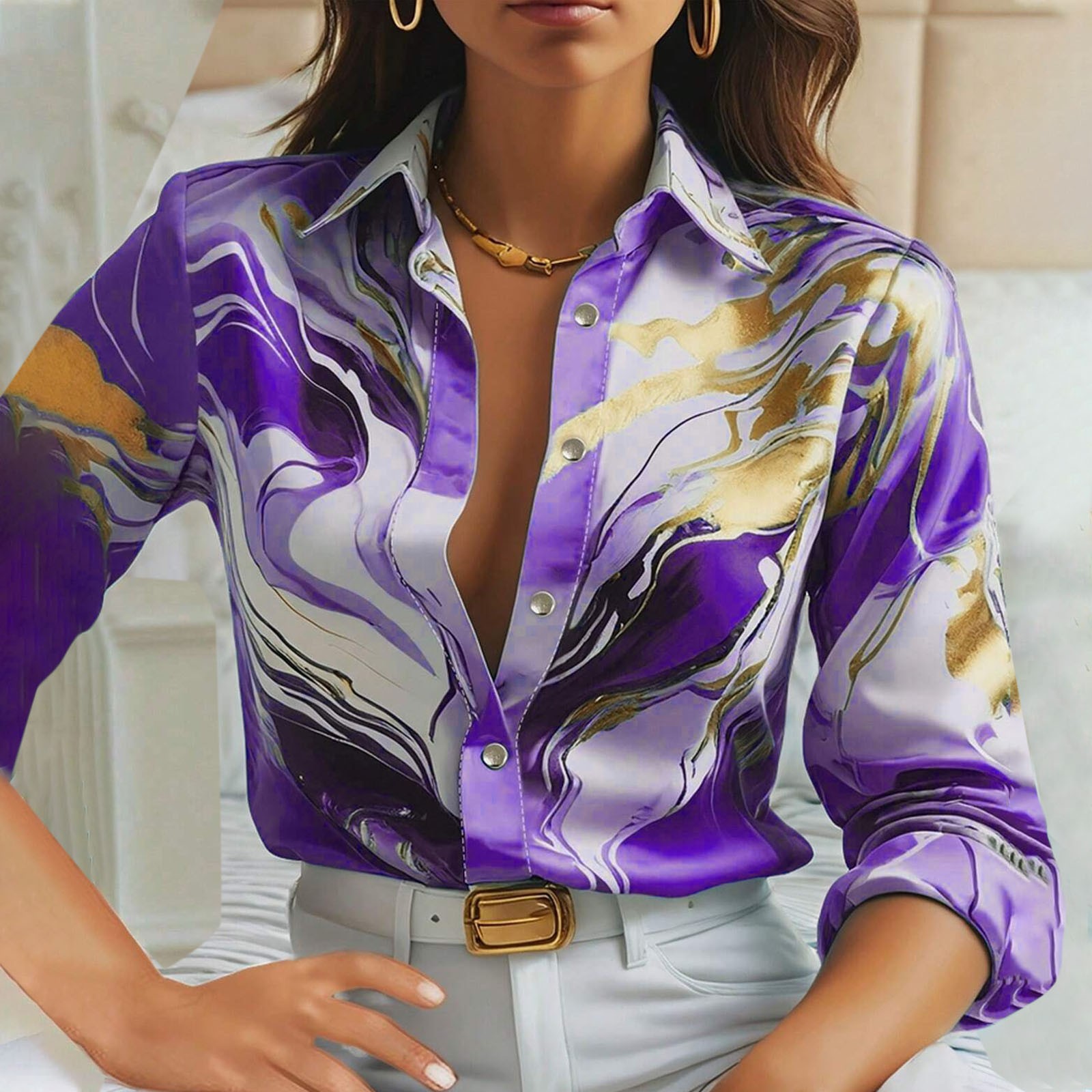 Women's Dressy Casual Blouses Chiffon V Neck Floral Print Long Sleeve Lapel Spring And Summer New Blouses Vacation Dress Tunic Tops