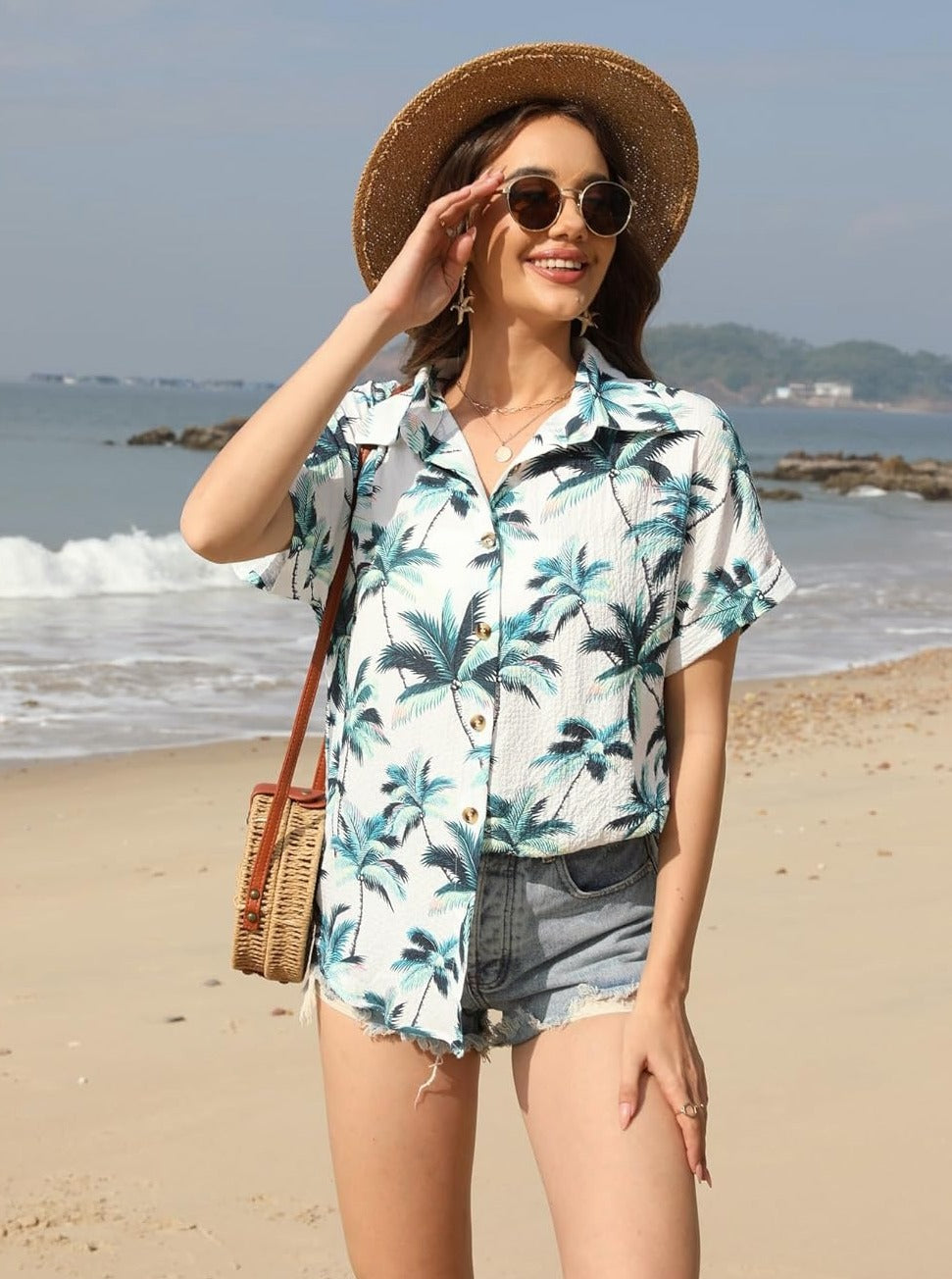 Zeagoo Short Sleeve Casual Roll-Up Cuffed Tops-tidenox