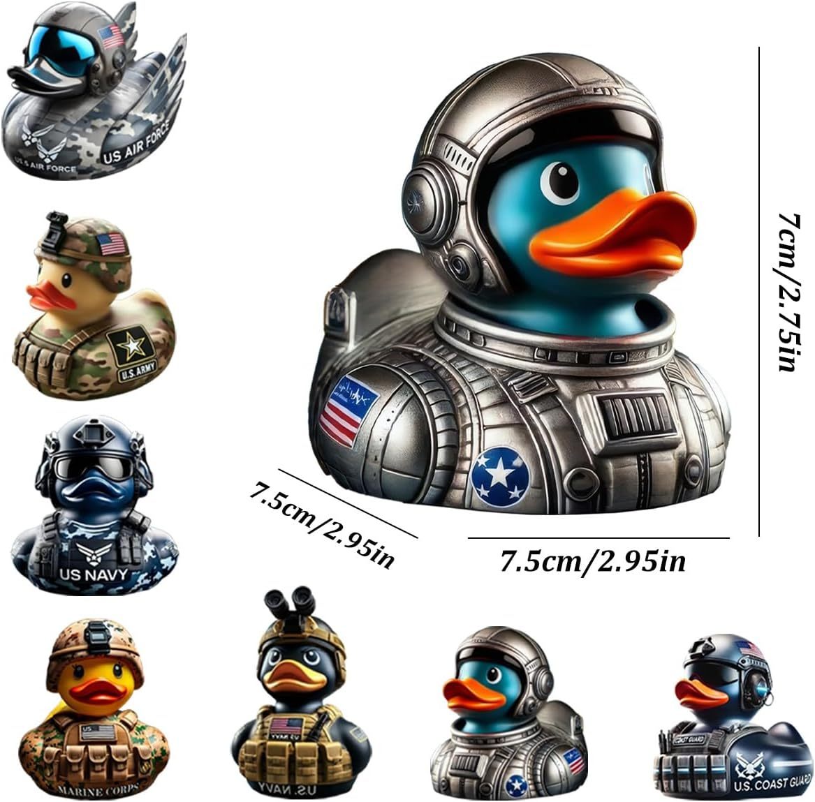 EROCK Military Branch Resin Duck - Hand-Painted Collectible Miniature for Car Dashboard, Office Desk, Home Decor - Air Force/Navy/Army/Space/Coast Guard/Camouflage（Army