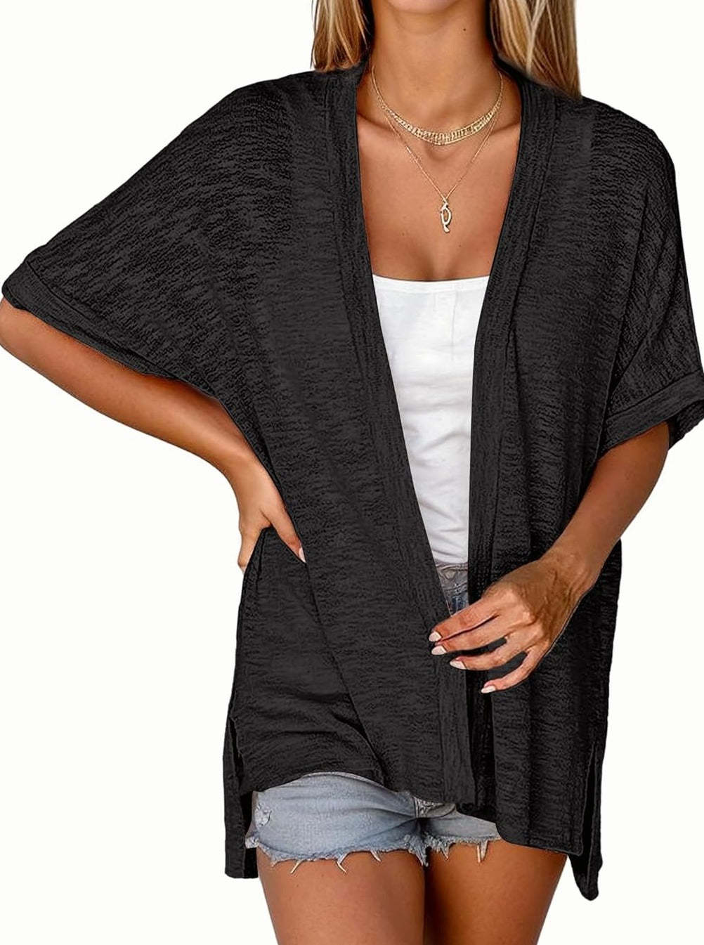Zeagoo 3/4 Sleeve Cardigans Open Front Beach Coverup-tidenox