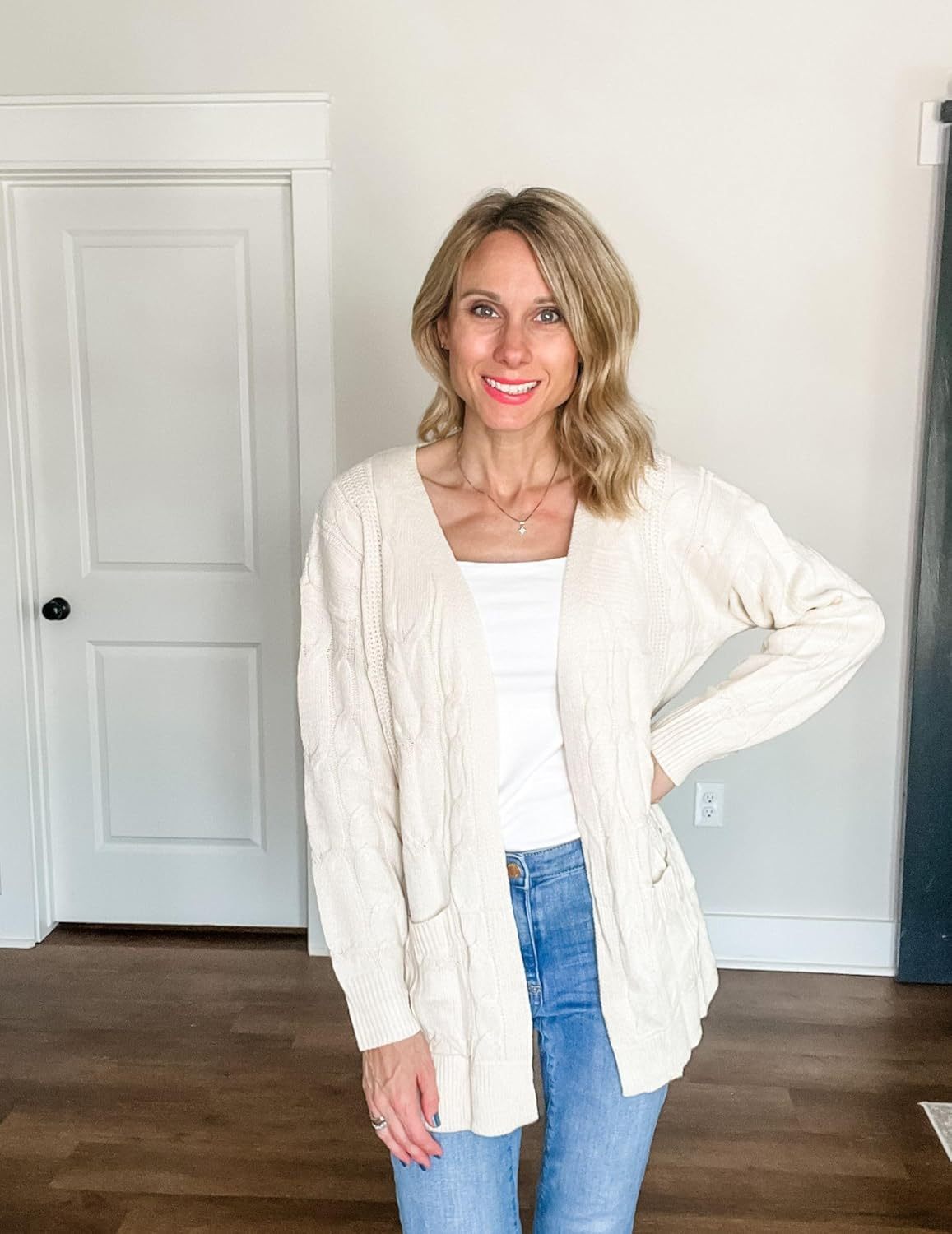 Zeagoo Women's Oversized Cardigan Cable Knit V Neck Sweater-tidenox