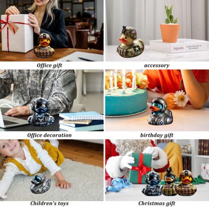 EROCK Military Branch Resin Duck - Hand-Painted Collectible Miniature for Car Dashboard, Office Desk, Home Decor - Air Force/Navy/Army/Space/Coast Guard/Camouflage（Army