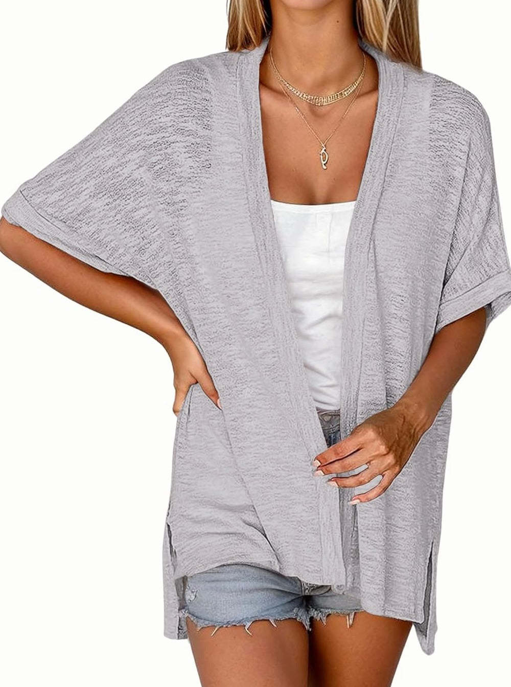 Zeagoo 3/4 Sleeve Cardigans Open Front Beach Coverup-tidenox