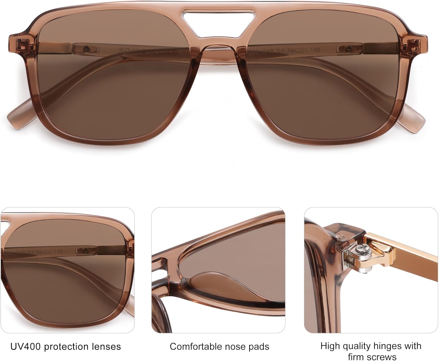 SOJOS Retro Aviator Sunglasses for Women Men,Trendy Rectangle Womens Mens Shades Sun Glasses SJ2202-tidenox