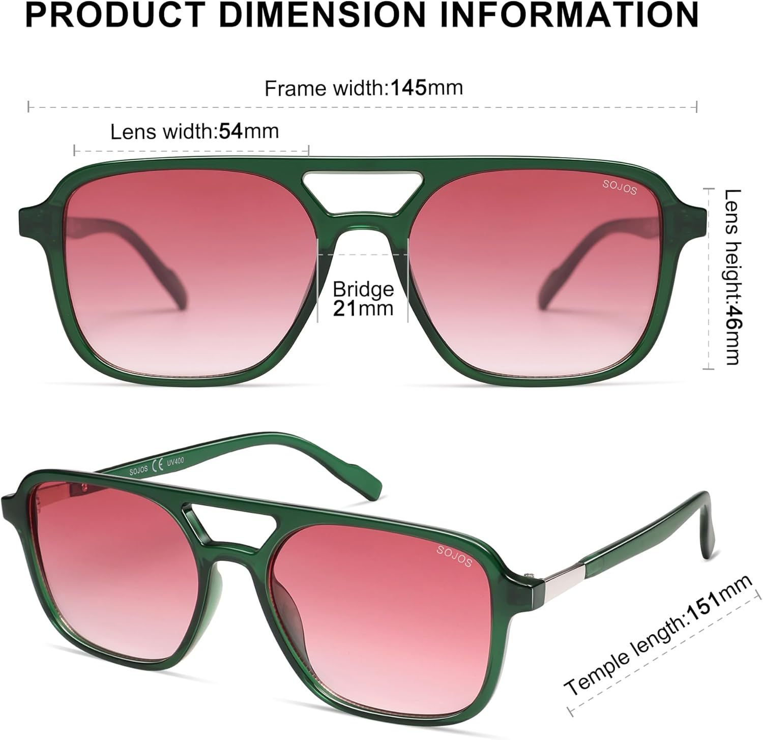 SOJOS Retro Aviator Sunglasses for Women Men,Trendy Rectangle Womens Mens Shades Sun Glasses SJ2202-tidenox