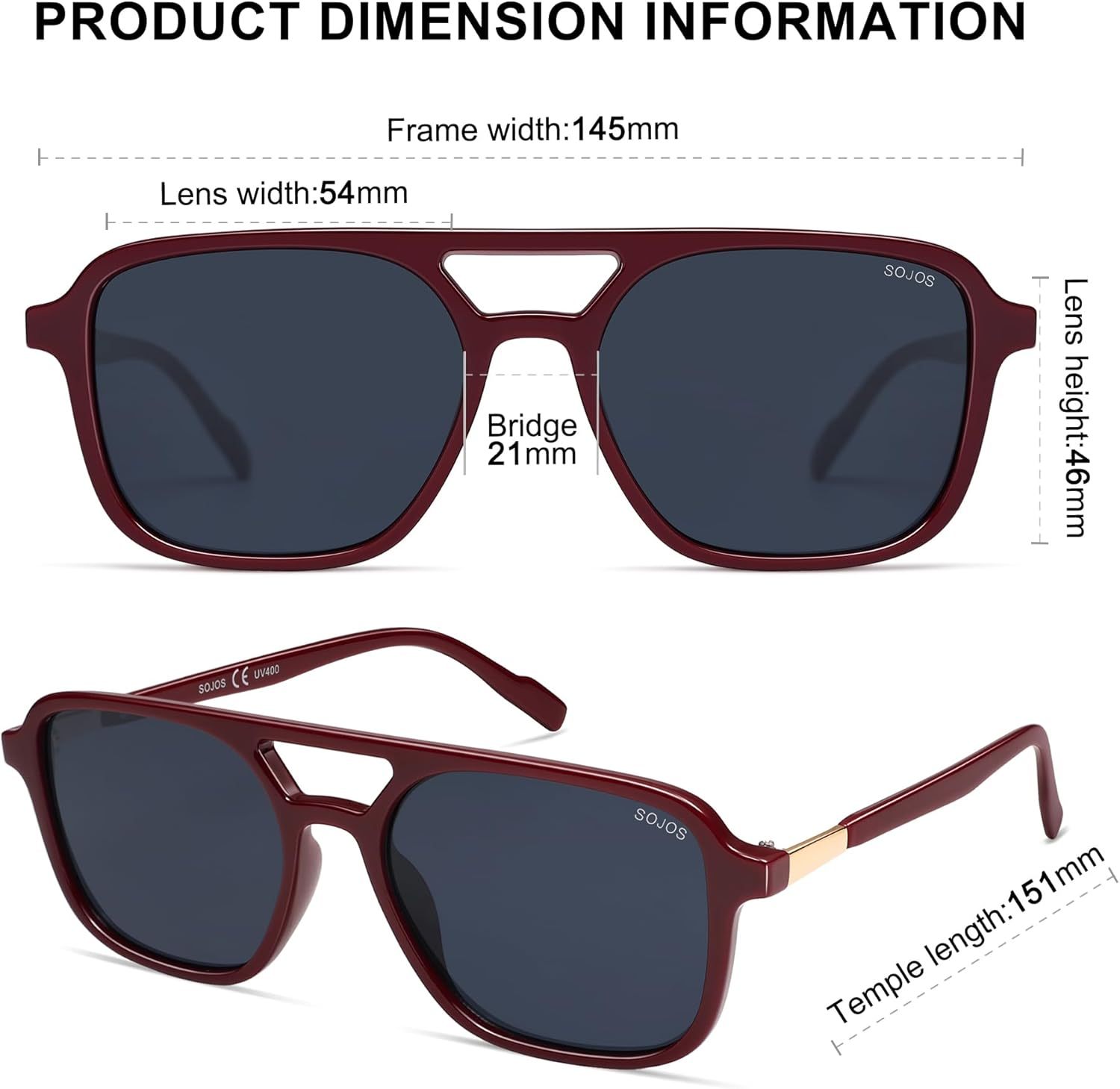 SOJOS Retro Aviator Sunglasses for Women Men,Trendy Rectangle Womens Mens Shades Sun Glasses SJ2202-tidenox