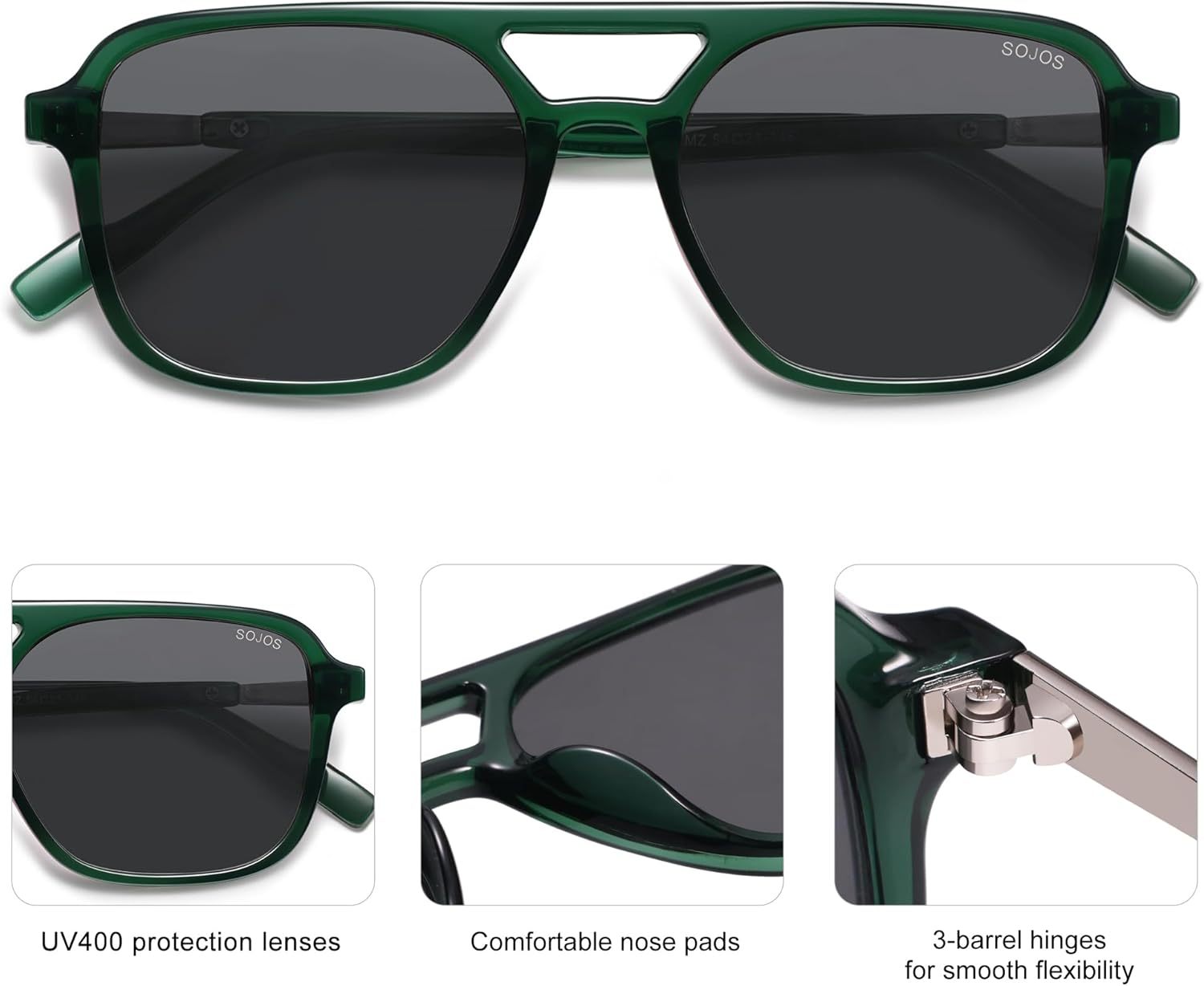 SOJOS Retro Aviator Sunglasses for Women Men,Trendy Rectangle Womens Mens Shades Sun Glasses SJ2202-tidenox