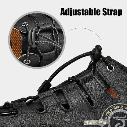  Men's Closed Toe Outdoor Leather Sandals Lightweight Adjustable Trail Hiking Walking Athletic Sandals Summer Casual Beach 