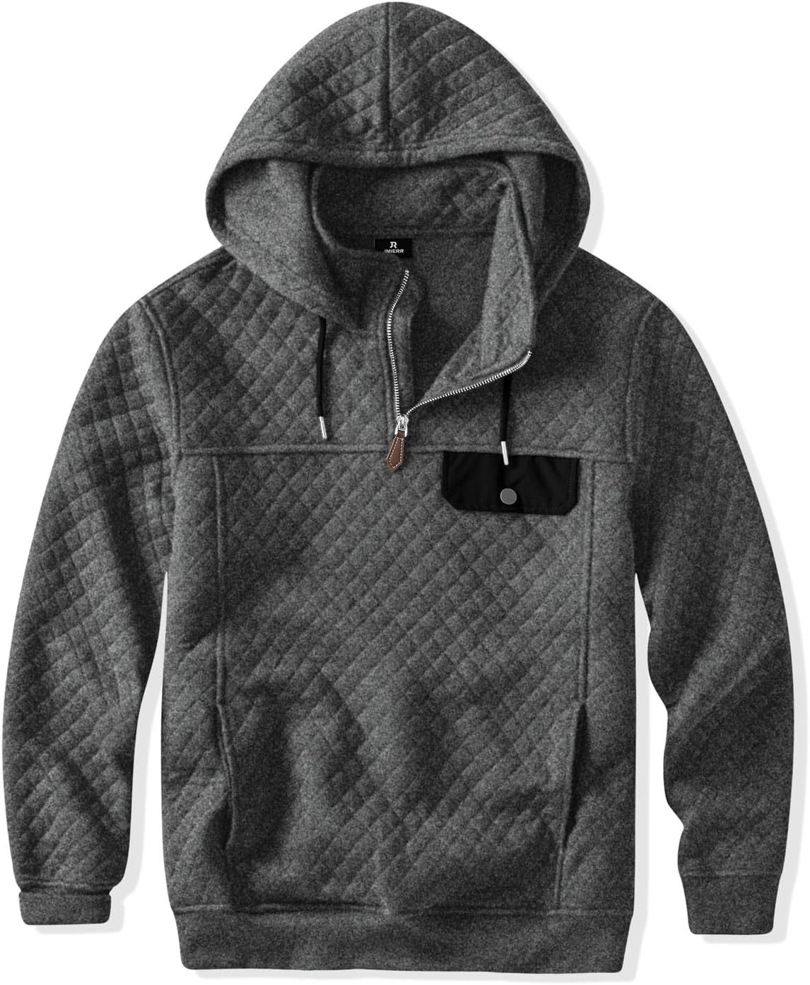 Men's Quilted Hoodies Casual Long Sleeve Quarter-Zip Pullover Sweatshirt with Pockets-tidenox