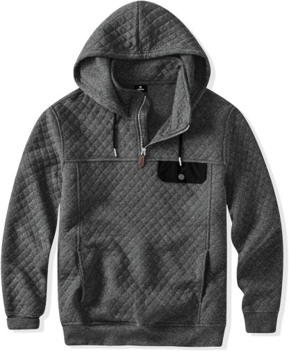 Men's Quilted Hoodies Casual Long Sleeve Quarter-Zip Pullover Sweatshirt with Pockets-tidenox