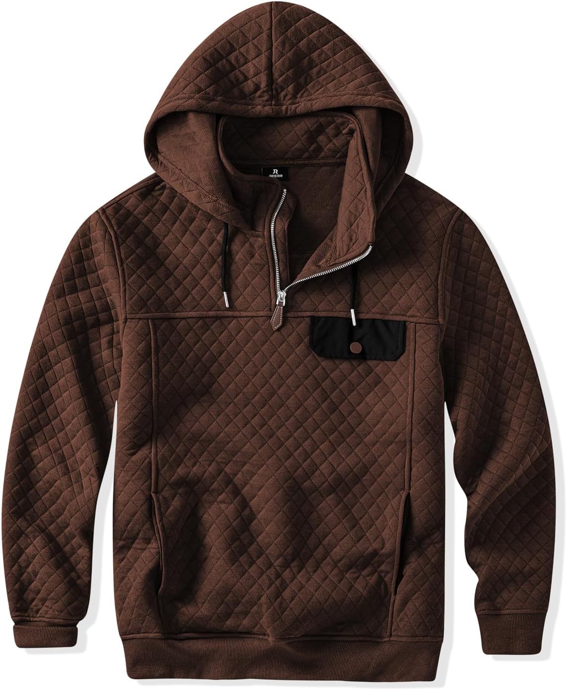 Men's Quilted Hoodies Casual Long Sleeve Quarter-Zip Pullover Sweatshirt with Pockets-tidenox