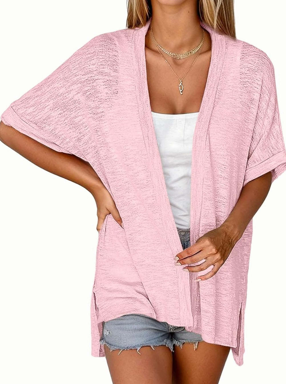 Zeagoo 3/4 Sleeve Cardigans Open Front Beach Coverup-tidenox