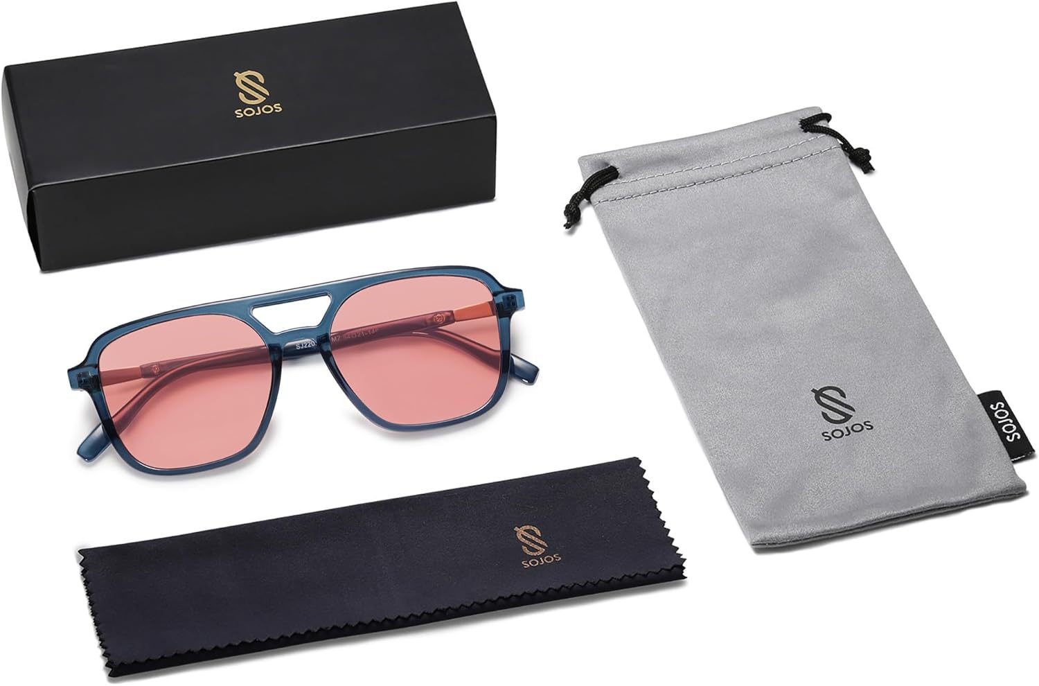 SOJOS Retro Aviator Sunglasses for Women Men,Trendy Rectangle Womens Mens Shades Sun Glasses SJ2202-tidenox