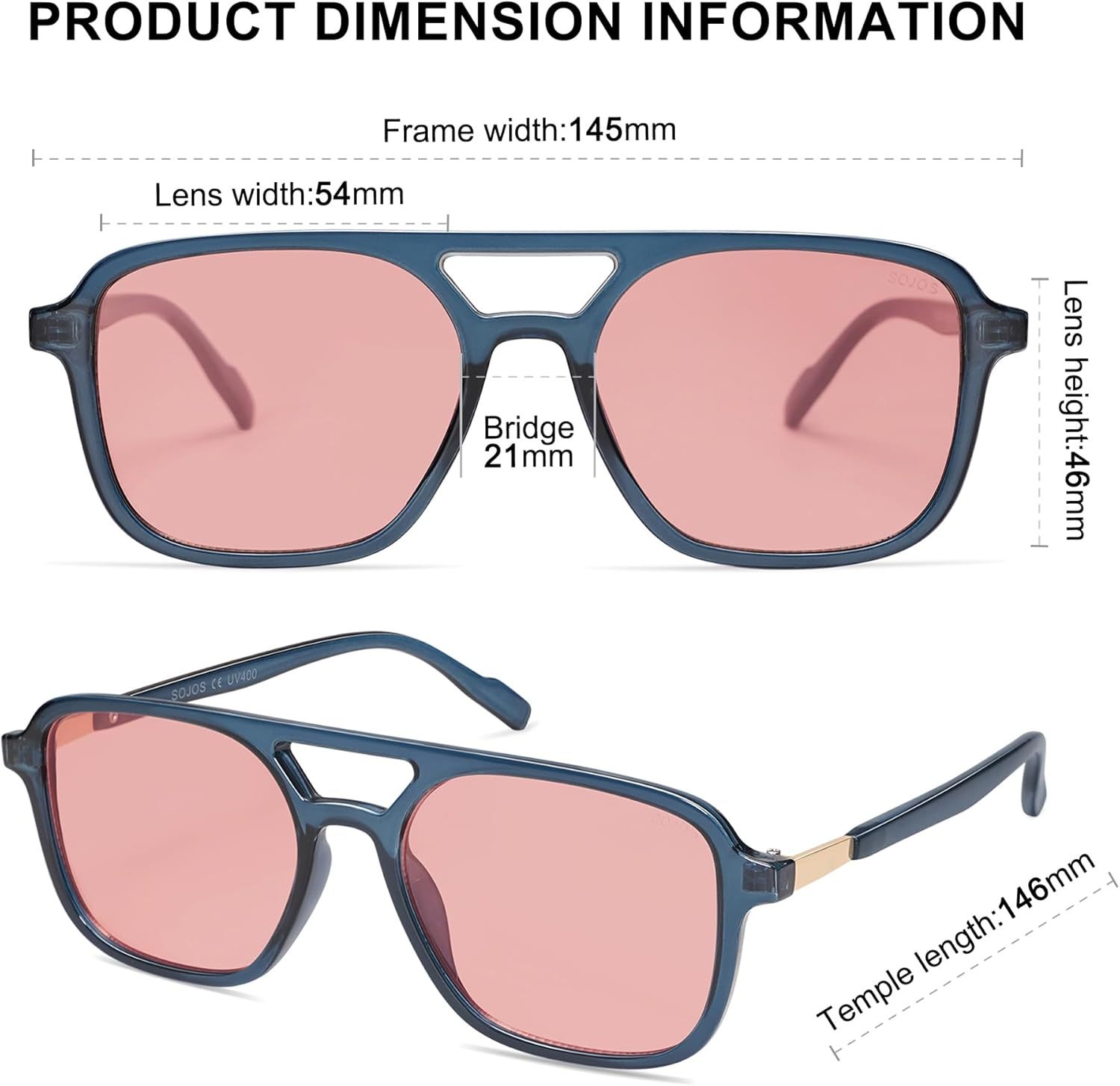 SOJOS Retro Aviator Sunglasses for Women Men,Trendy Rectangle Womens Mens Shades Sun Glasses SJ2202-tidenox