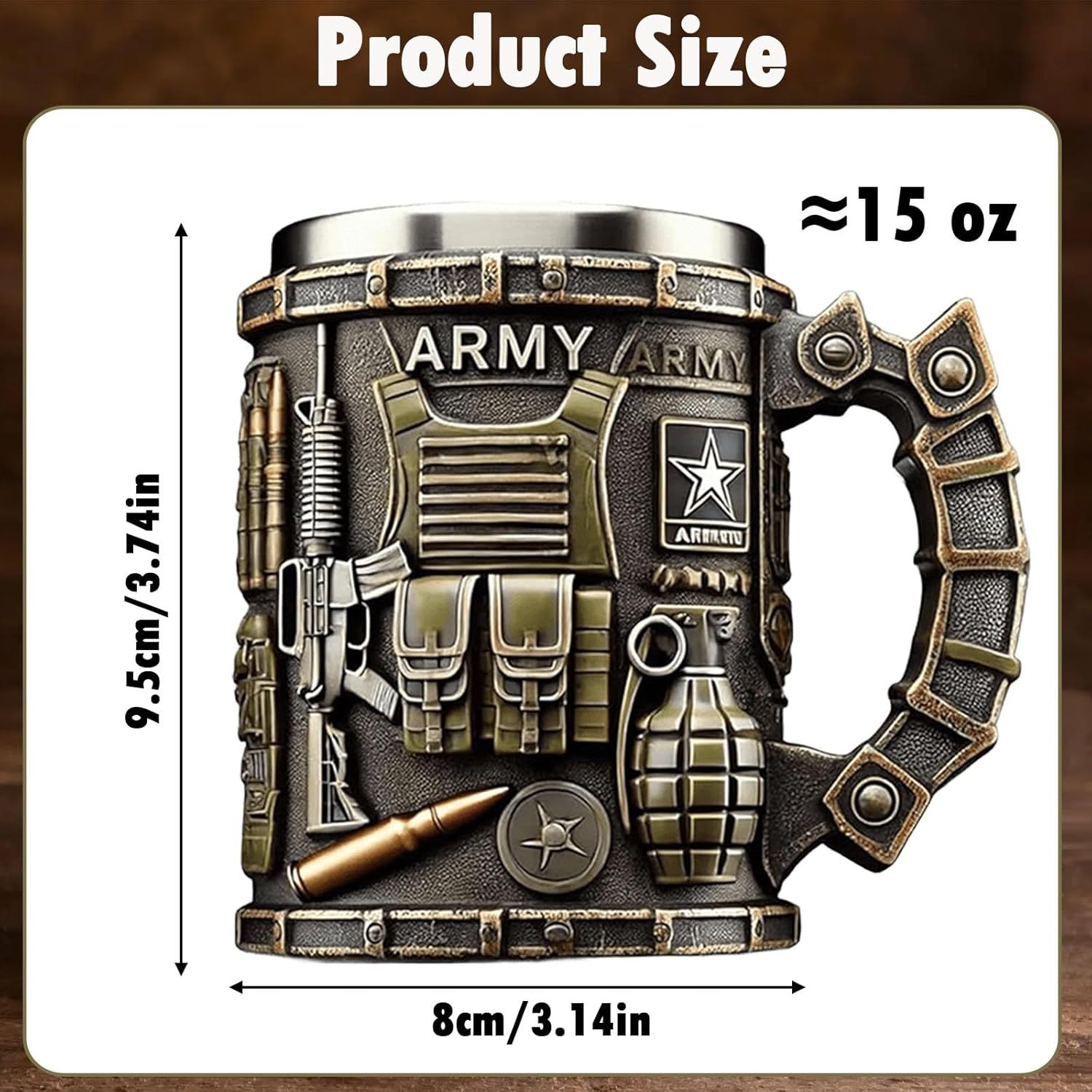 Handmade 3D Military Mug - Army Themed Ceramic Coffee Cup -tidenox