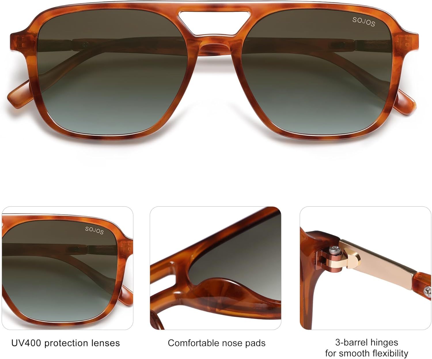 SOJOS Retro Aviator Sunglasses for Women Men,Trendy Rectangle Womens Mens Shades Sun Glasses SJ2202-tidenox