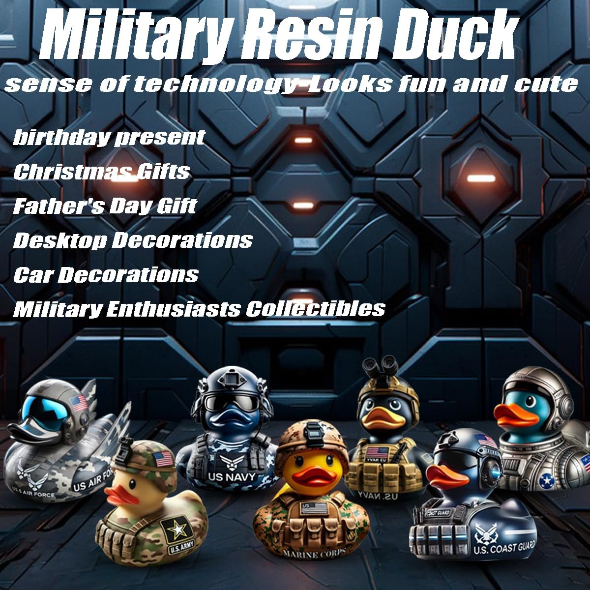 EROCK Military Branch Resin Duck - Hand-Painted Collectible Miniature for Car Dashboard, Office Desk, Home Decor - Air Force/Navy/Army/Space/Coast Guard/Camouflage（Army