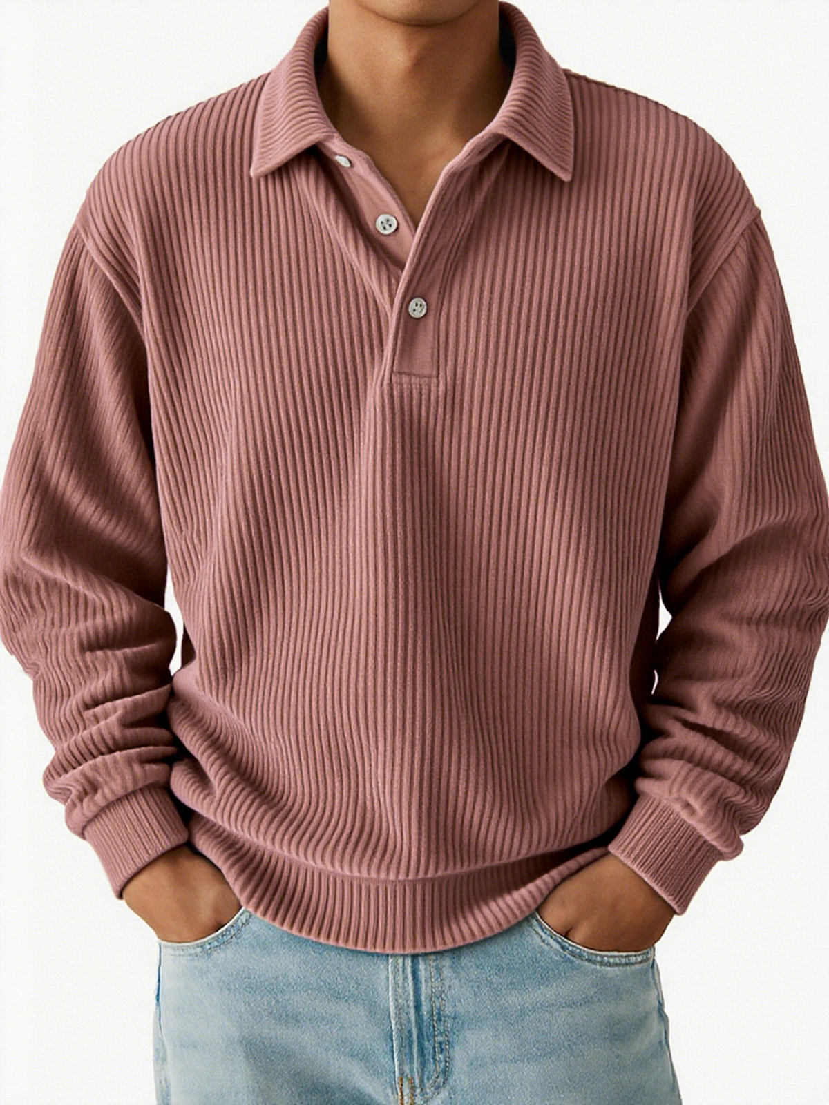  Men's Vintage Corduroy Pit Striped Casual Long Sleeve Polo Shirt-tidenox