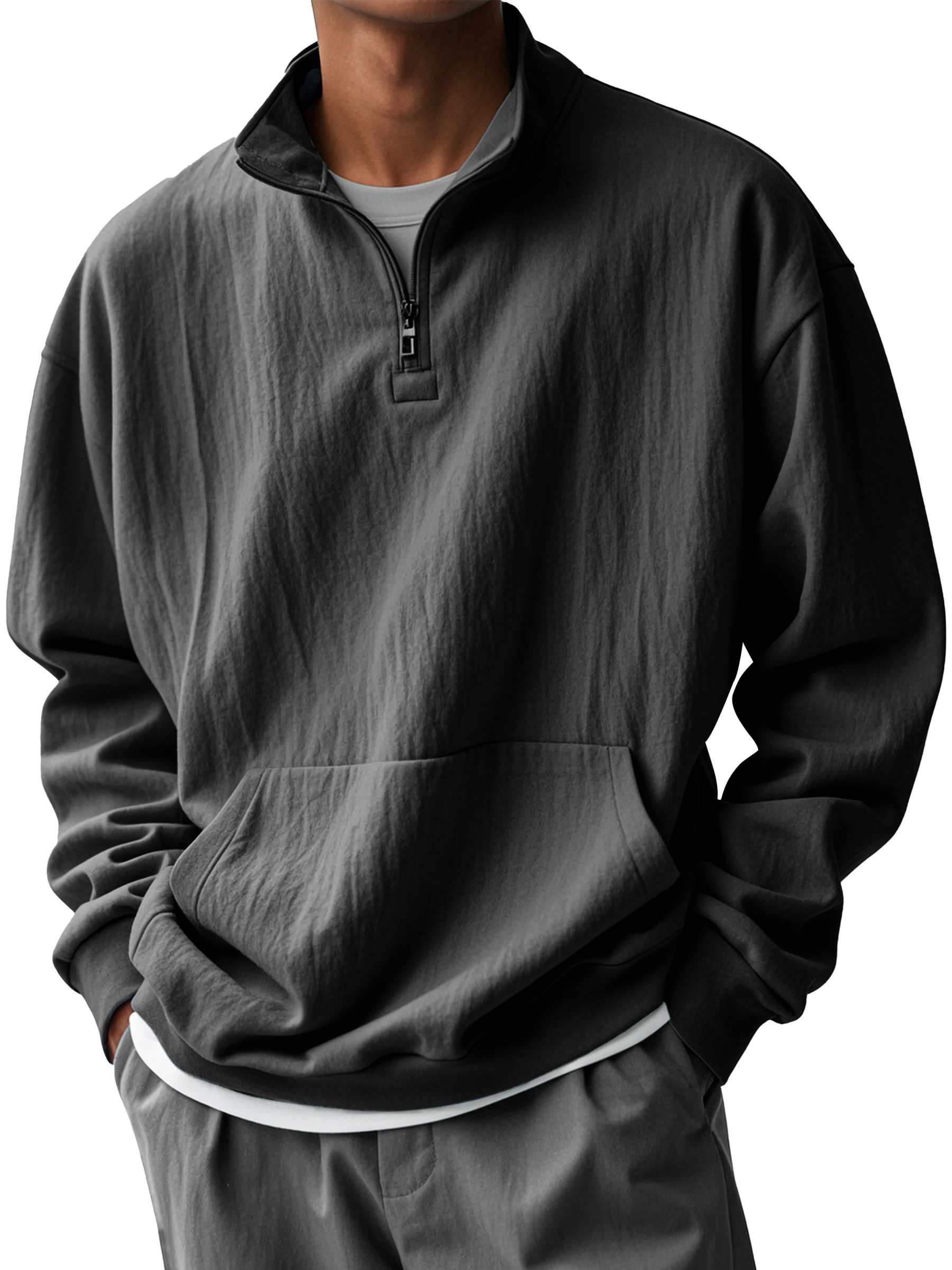 Men's Fashionable Half-Zip Pocket Stand Collar Sweatshirt-tidenox