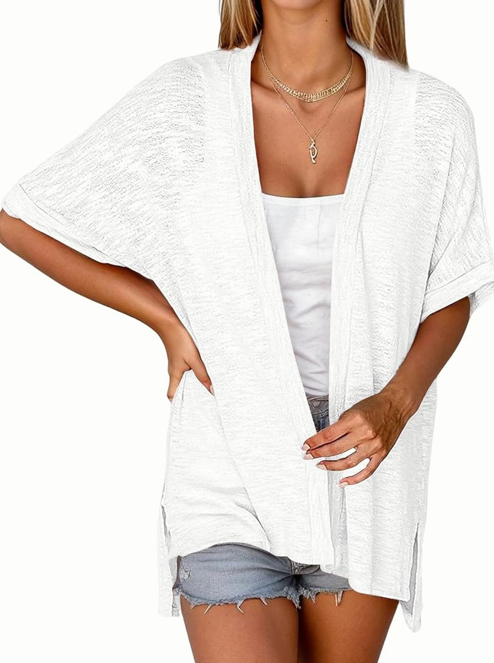 Zeagoo 3/4 Sleeve Cardigans Open Front Beach Coverup-tidenox