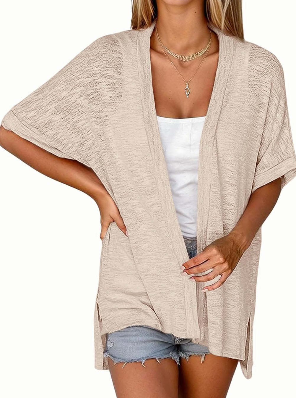 Zeagoo 3/4 Sleeve Cardigans Open Front Beach Coverup-tidenox