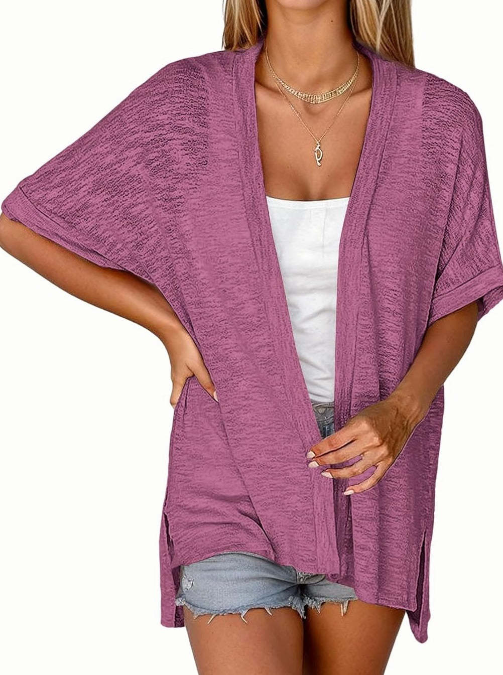Zeagoo 3/4 Sleeve Cardigans Open Front Beach Coverup-tidenox