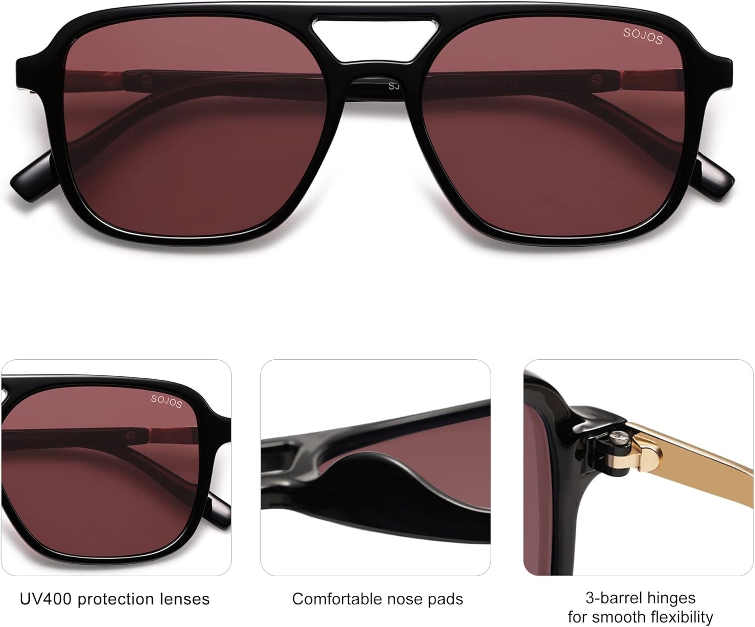 SOJOS Retro Aviator Sunglasses for Women Men,Trendy Rectangle Womens Mens Shades Sun Glasses SJ2202-tidenox