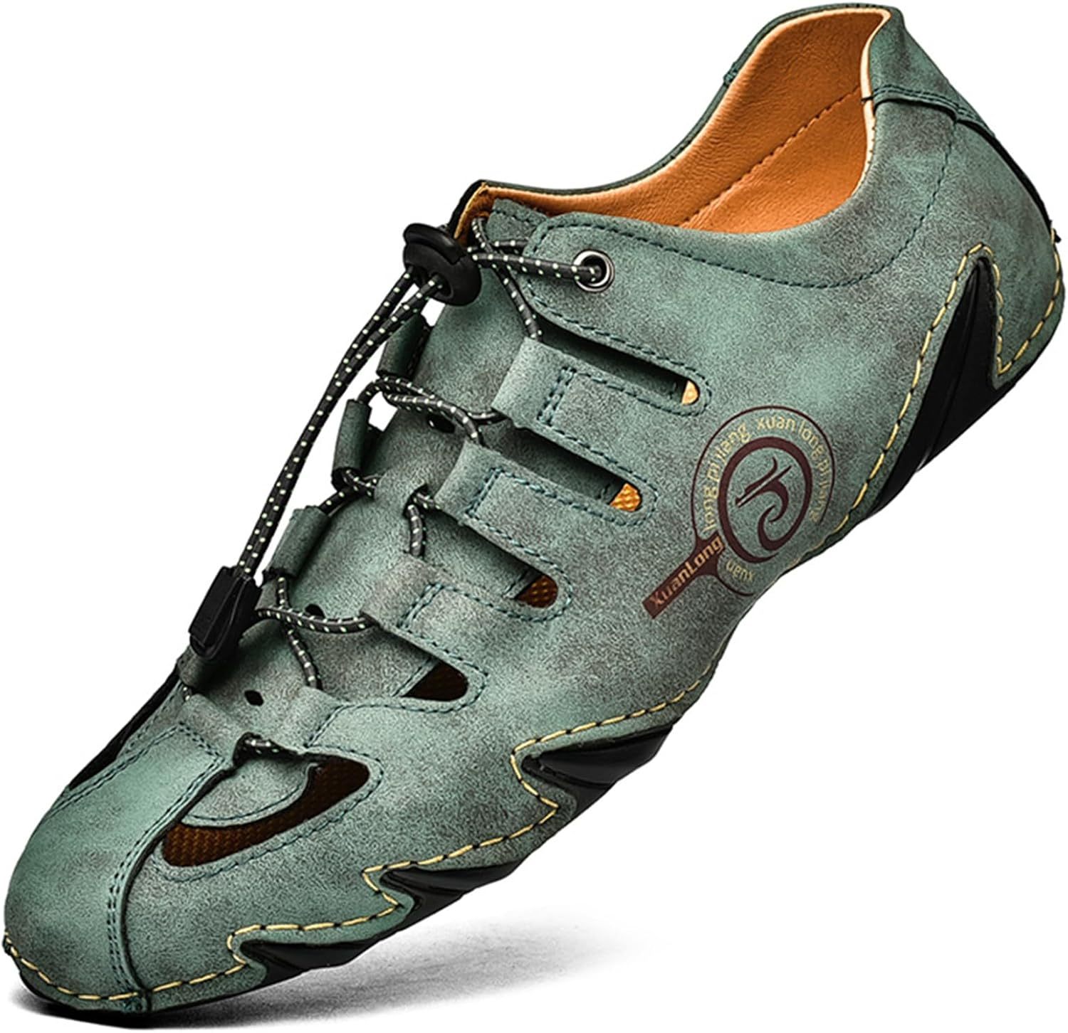  Men's Closed Toe Outdoor Leather Sandals Lightweight Adjustable Trail Hiking Walking Athletic Sandals Summer Casual Beach -tidenox