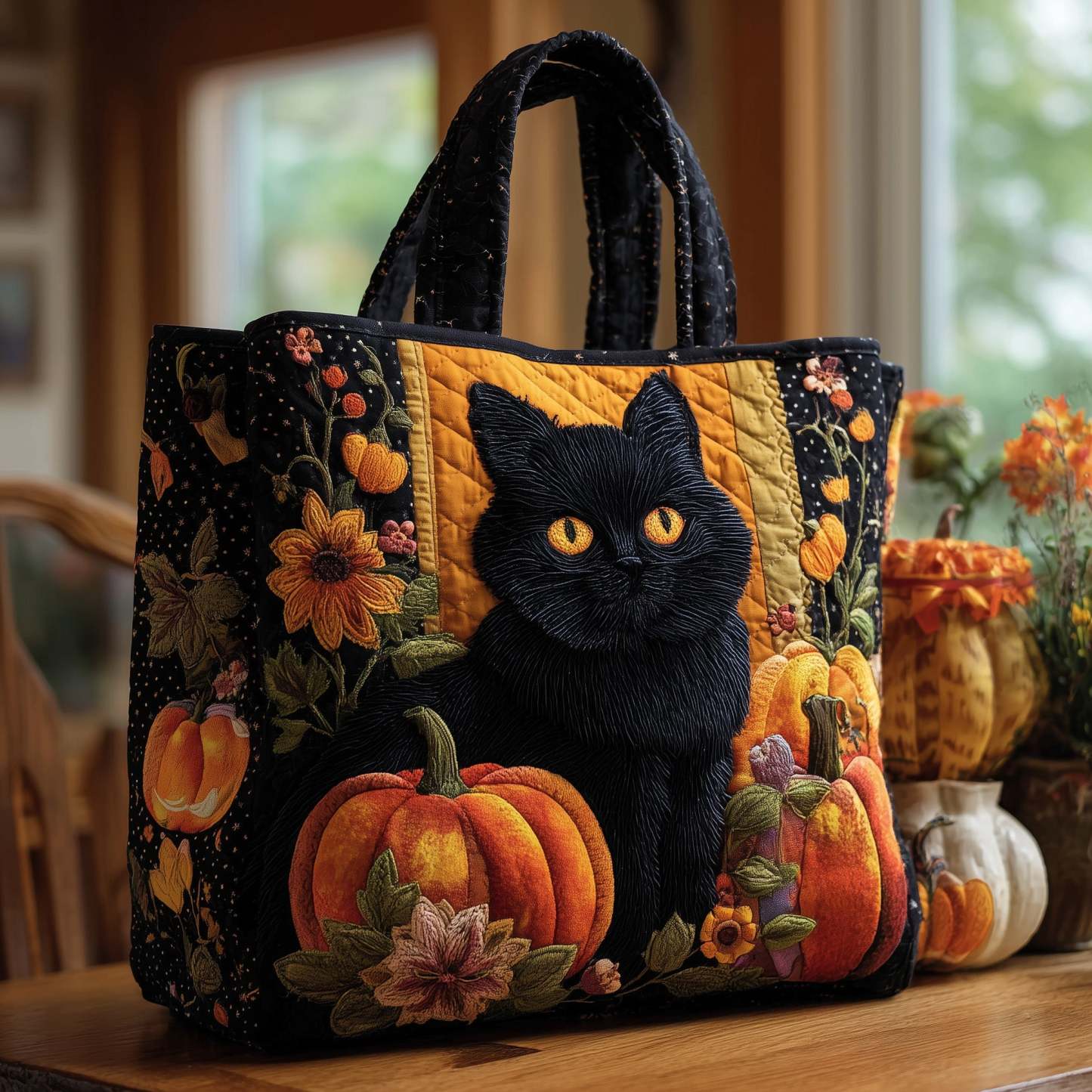 Black Cat Autumn Quilted Tote Bag GFTONL5428-tidenox