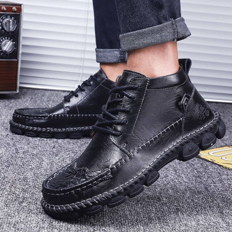 Men's Handcrafted Cowhide Leather Orthopedic Waterproof Ankle Boots-tidenox