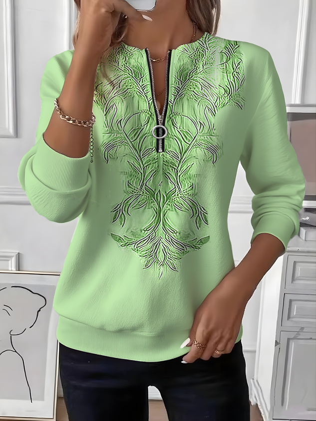 Women's Retro Art Graphic Design Everyday Long Sleeve Center Front Zip Sweatshirt-tidenox