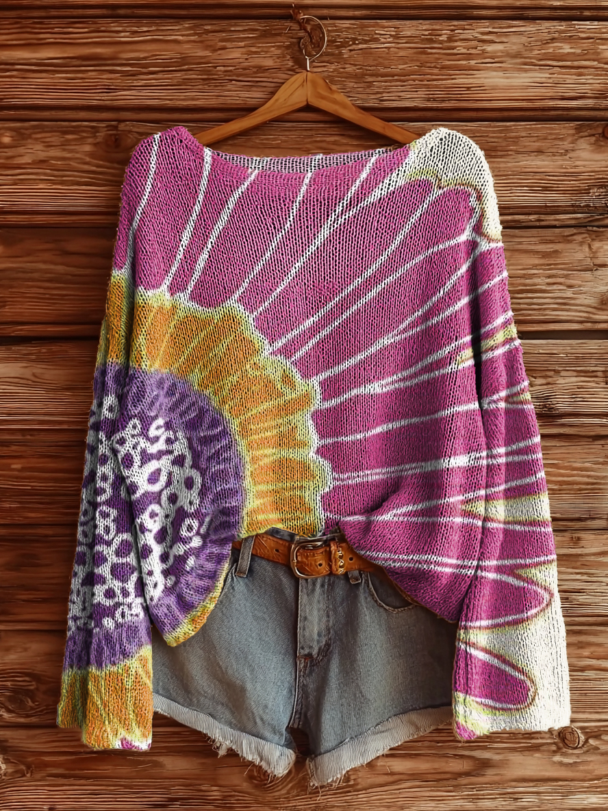 Women's Bohemian Floral Art Print Casual Pullover Sweater-tidenox