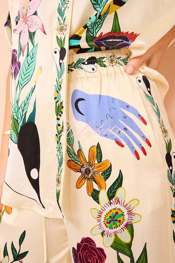 Claire Satin Unique Print Elastic Waist Pocketed Wide Leg Pants-tidenox