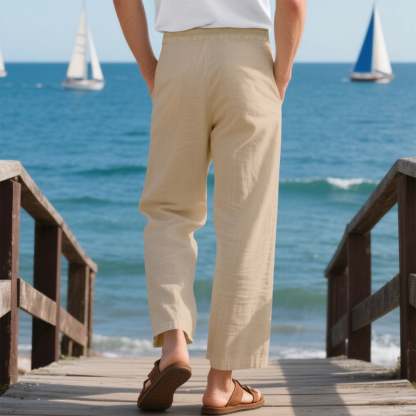 Men's linen trousers summer beach pants solid color comfortable breathable holiday leisure Hawaiian Bohemian style