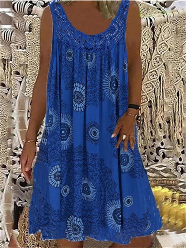 💥Women Summer O-Neck Sleeveless Print Dress-tidenox