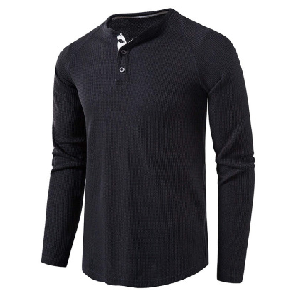 Men's Lightweight Henley Collarless Plain Crew Neck Shirt-tidenox