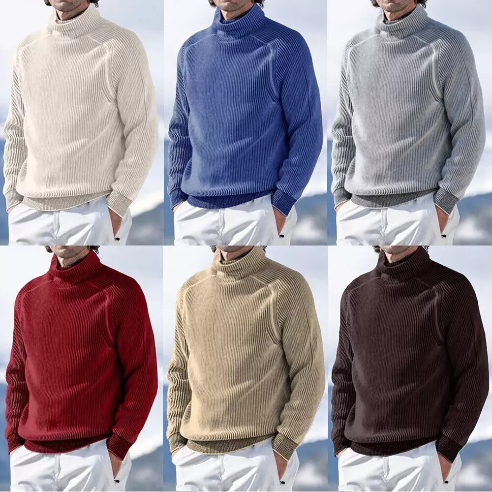 Men's Turtleneck High Neck Sweater Long Sleeve Knitted Pullovers Warm Sweatshirt-tidenox