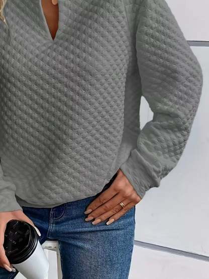 Textured Notched Raglan Sleeve Sweatshirt-tidenox