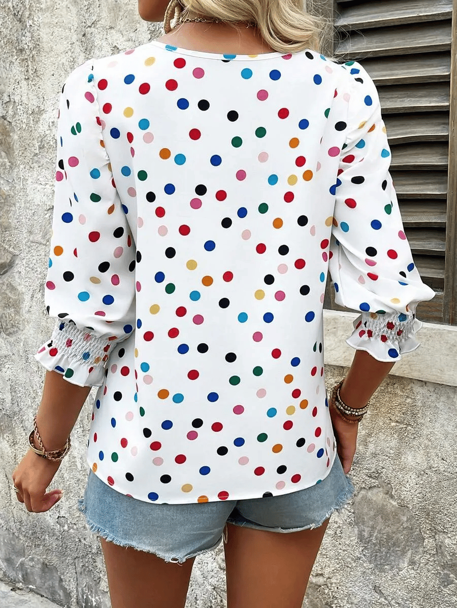 Hot Sale-Women Dressy Casual 3/4 Length Sleeve Blouses with Smocked Cuffs-tidenox