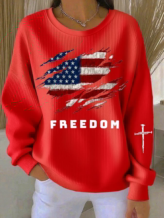 Women's Freedom American Flag Casual Sweatshirt-tidenox