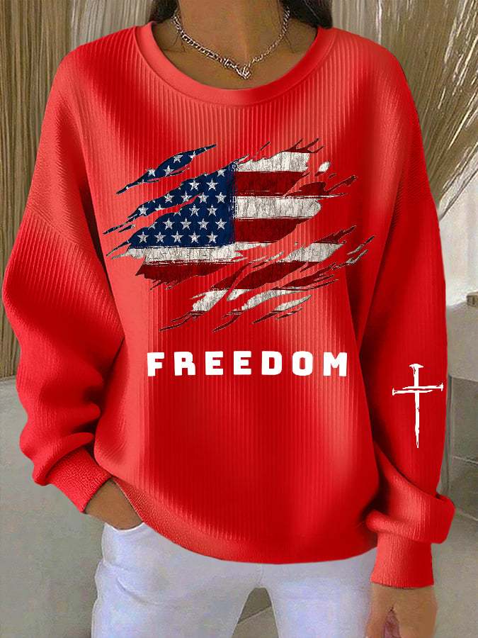 Women's Freedom American Flag Casual Sweatshirt-tidenox