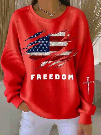 Women's Freedom American Flag Casual Sweatshirt-tidenox