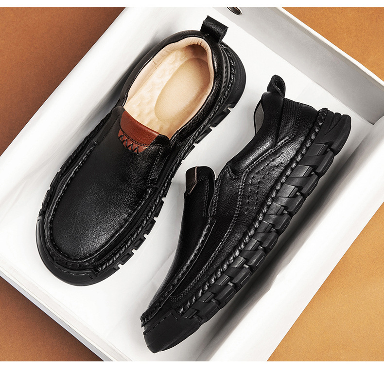 Men's Casual Leather Split Flat Loafers-tidenox