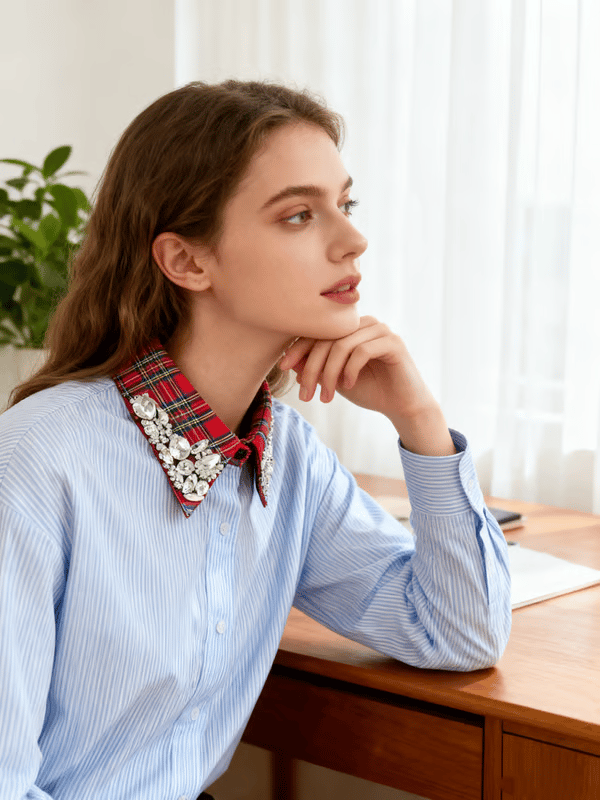 🔥Red Christmas Plaid Rhinestone Collar-tidenox
