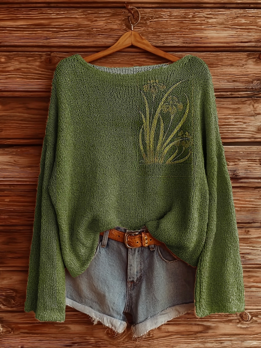 Women's Vintage Floral Art Pattern Print Casual Pullover Sweater-tidenox