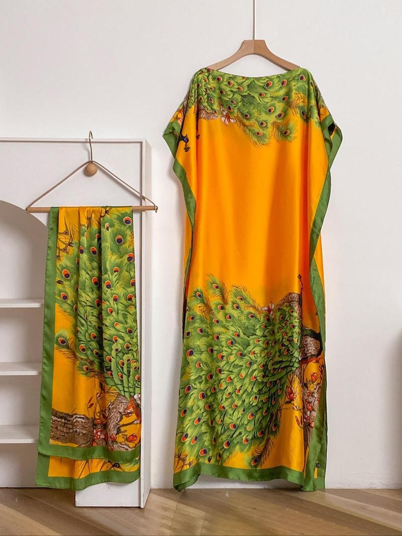 💥2025💥Women's Floral & Butterfly & Peacock Print Cape Shawl & Scarf Set-tidenox