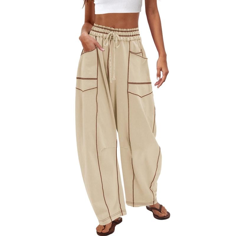 Womens Baggy Barrel Pants Wide Leg Lounge Drawstring Sweatpants with Pockets-tidenox