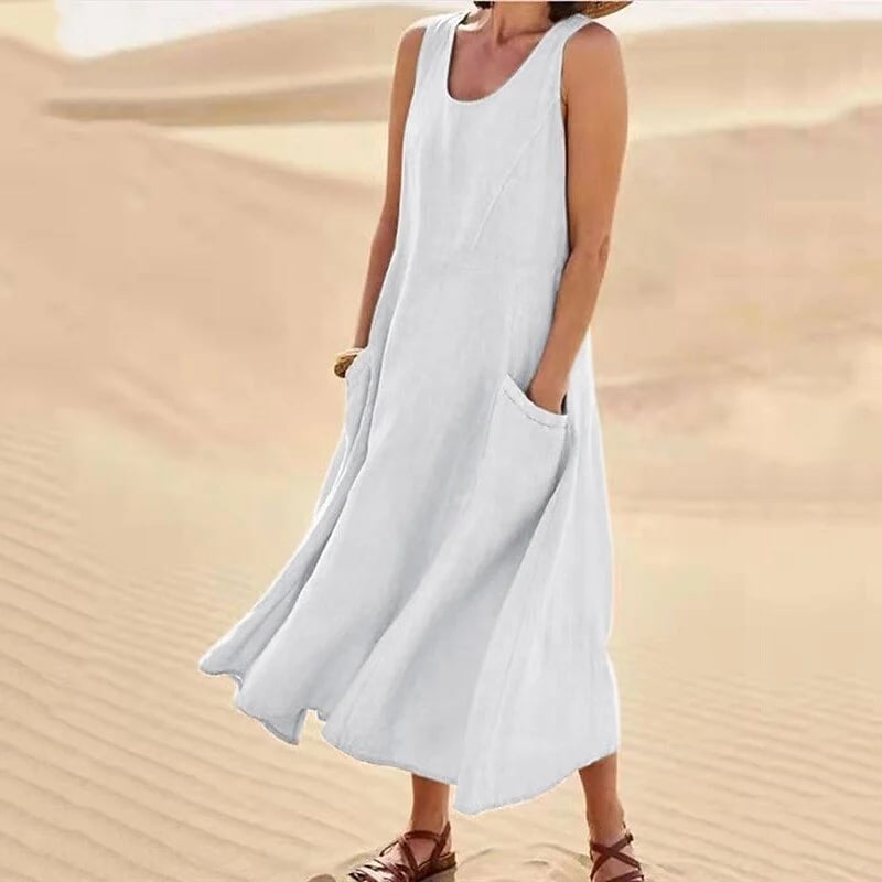 🔥Women's Sleeveless Cotton And Linen Dress-tidenox